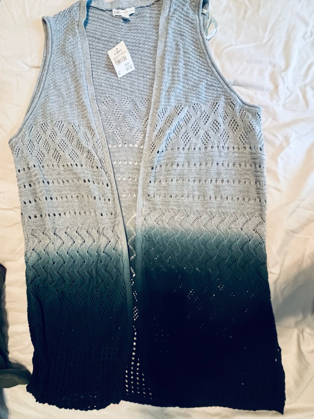 Cato Gray Black Ombré Open Knit Long Vest Size XL NWT